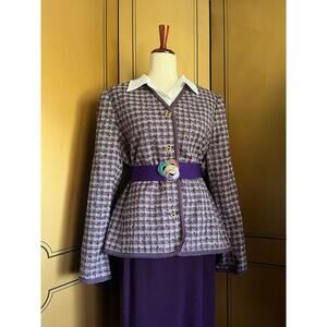 Vintage woven jacket in purple and gold, size 16